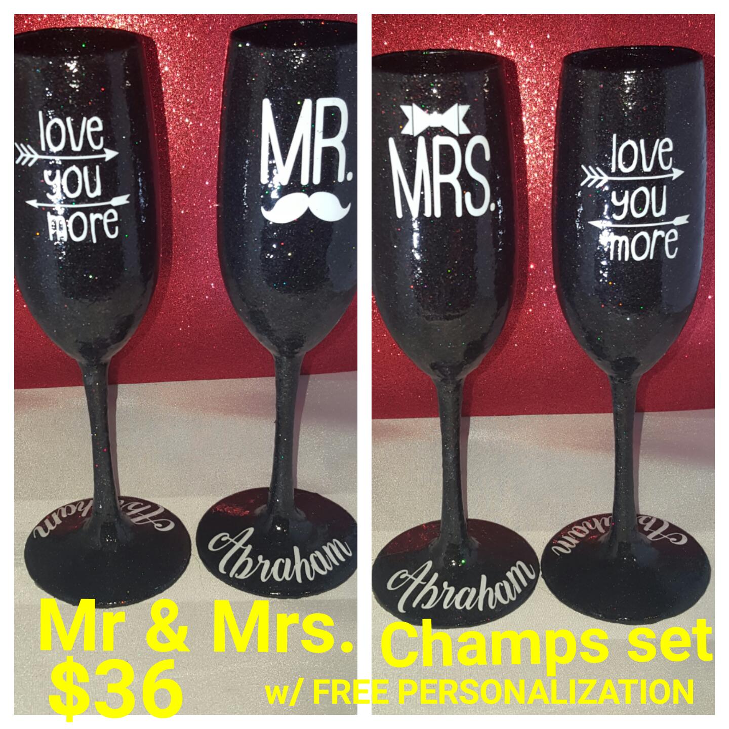 Mr. & Mrs. Candy Coated Champagne flute set w/ FREE personalization