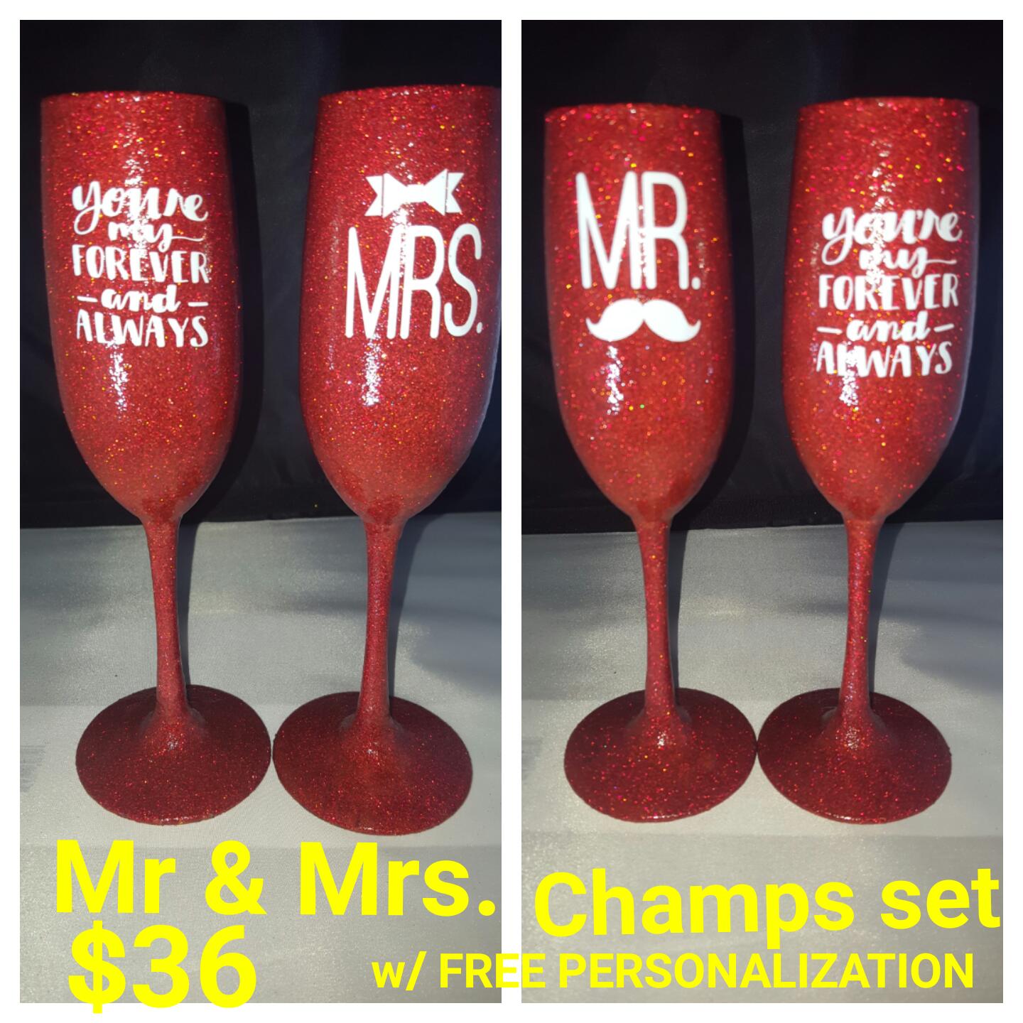 Mr. & Mrs. Candy Coated Champagne flute set w/ FREE personalization