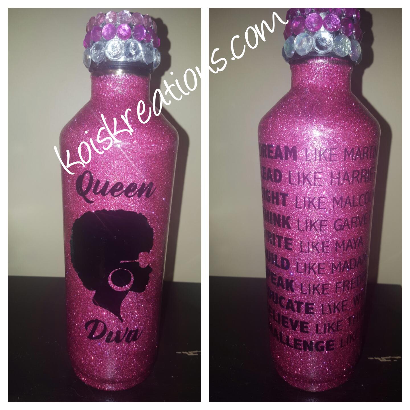 "Queen Diva" StainLess Steel Paying Homage To~Go Bottle w/ Bling'd Cap (22oz)- CLEARANCE