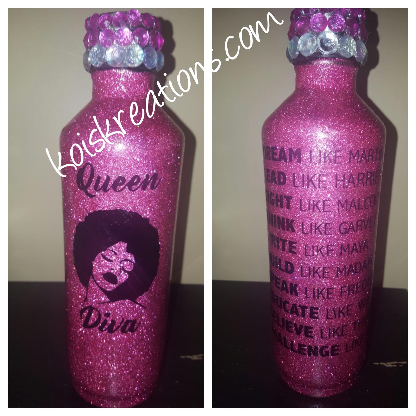 "Queen Diva" StainLess Steel Paying Homage To~Go Bottle w/ Bling'd Cap (22oz)- CLEARANCE